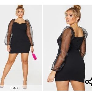 Black organza sleeve dress mini